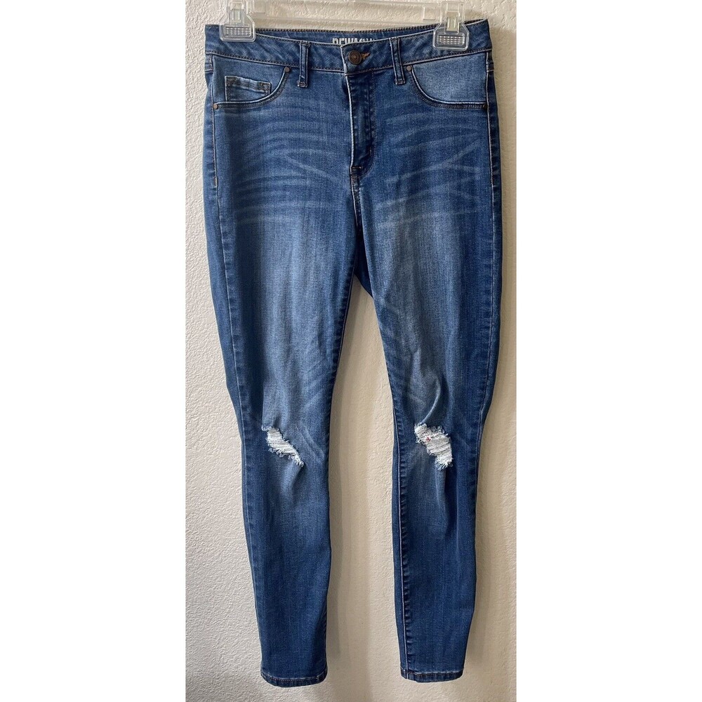 Bemore REWASH Skinny Crop Blue Jeans Women's 5/27 Washed Mid Rise Distressed
